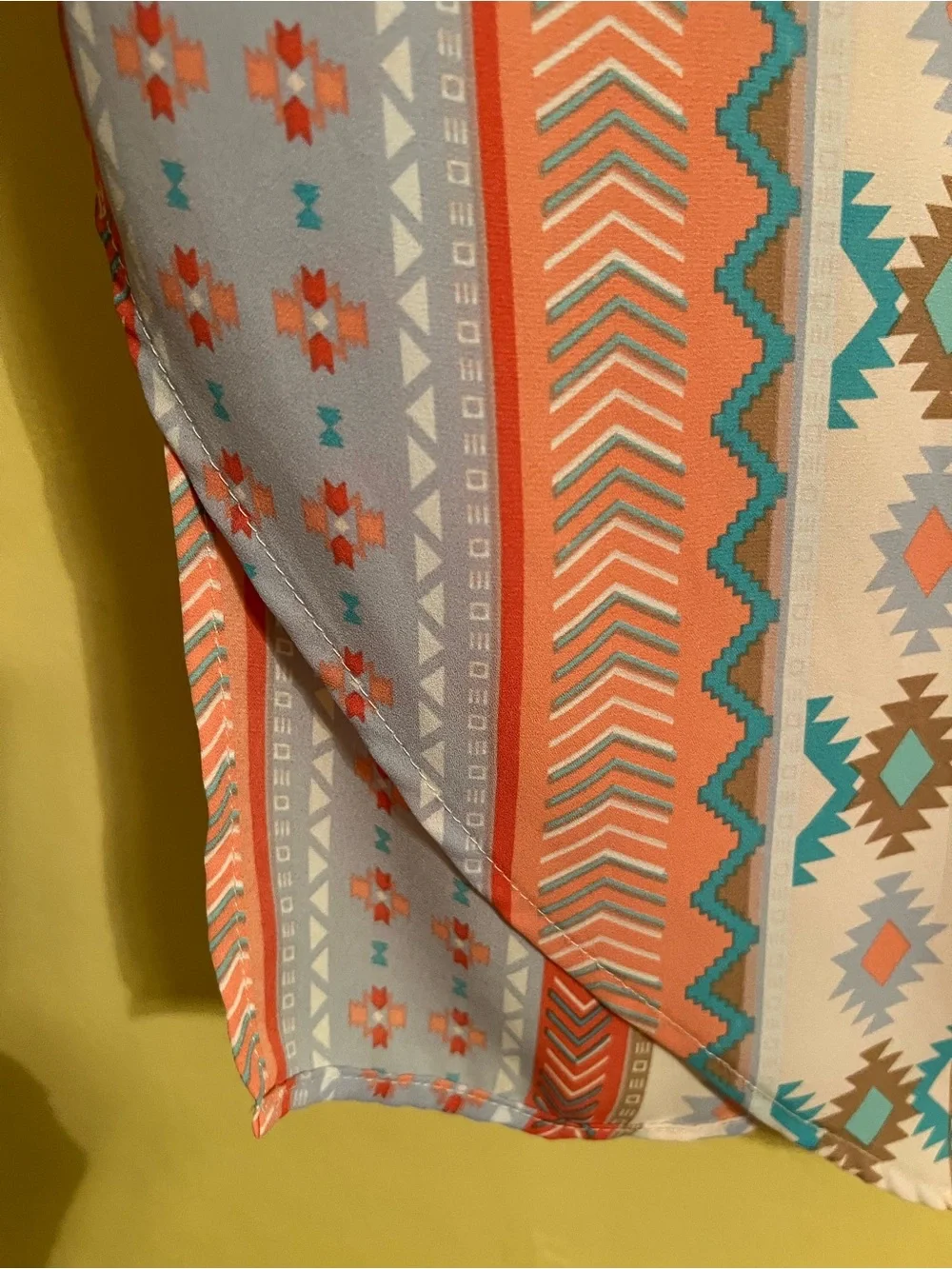 Jody Aztec Print Lightweight Kimono Wrap in Coral & Teal